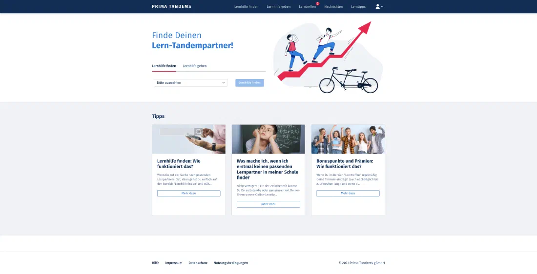 Screenshot: Prima Tandems Lernplattform