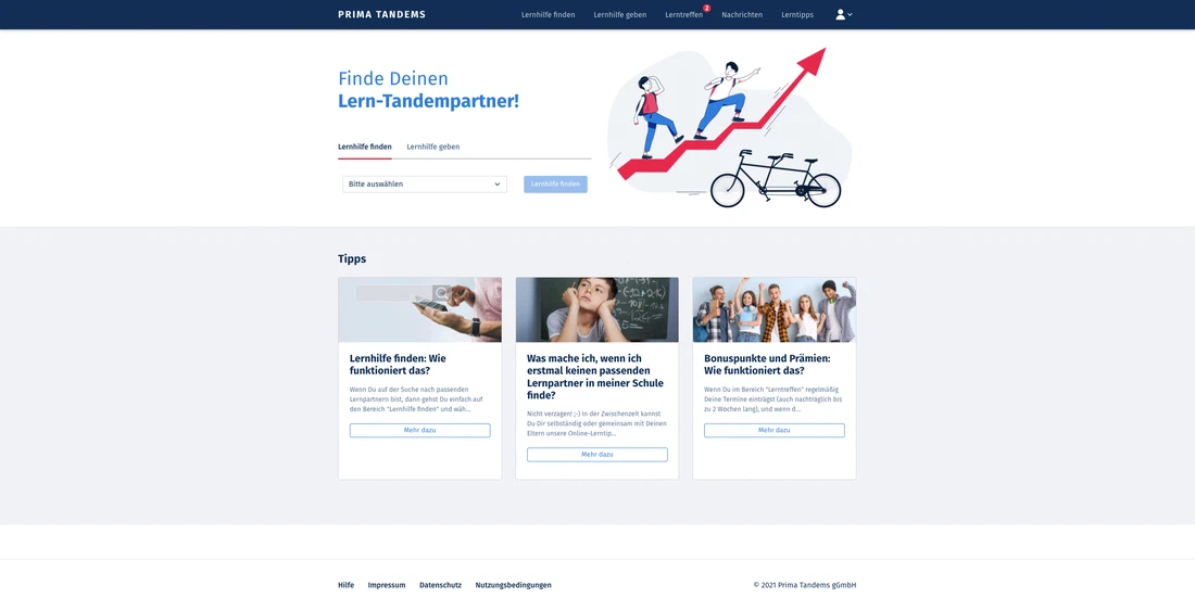 Screenshot: Prima Tandems Lernplattform